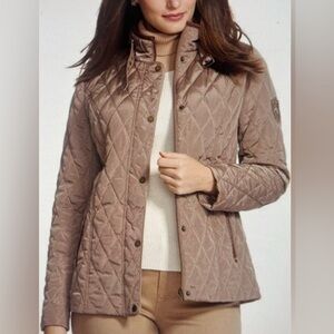 Vintage Ralph Lauren Medium Distressed Equestrian Leather Trim Quilted Jacket